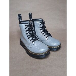 Dr. Doc Martens Toddler 9 UK 8 Glitter Lace-Up Boots 1460 Silver Zipper Sparkly